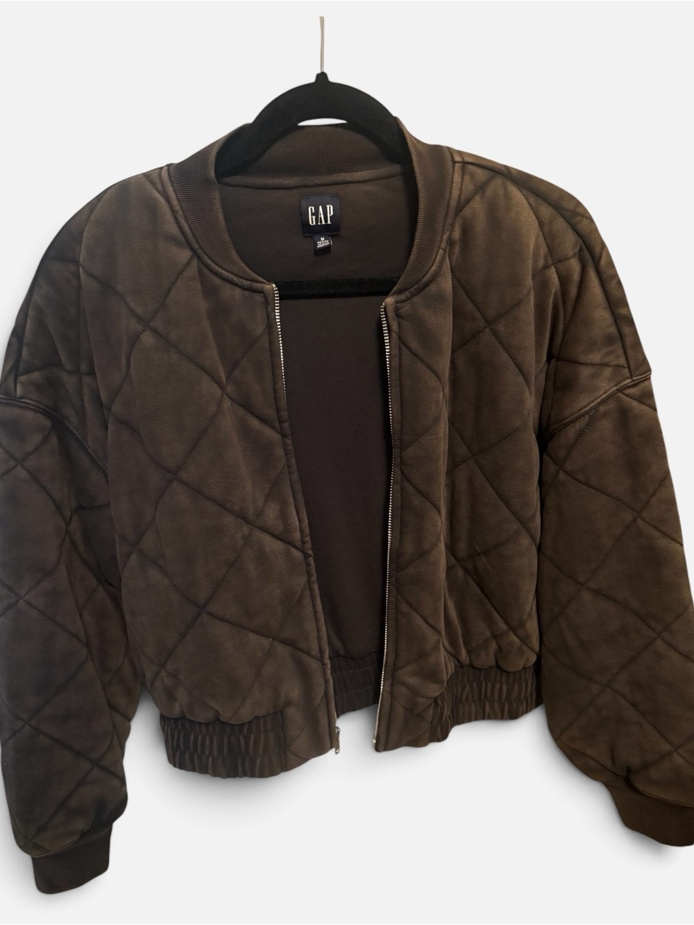 GAP VintageSoft Quilted Bomber Jacket in Washed Black
